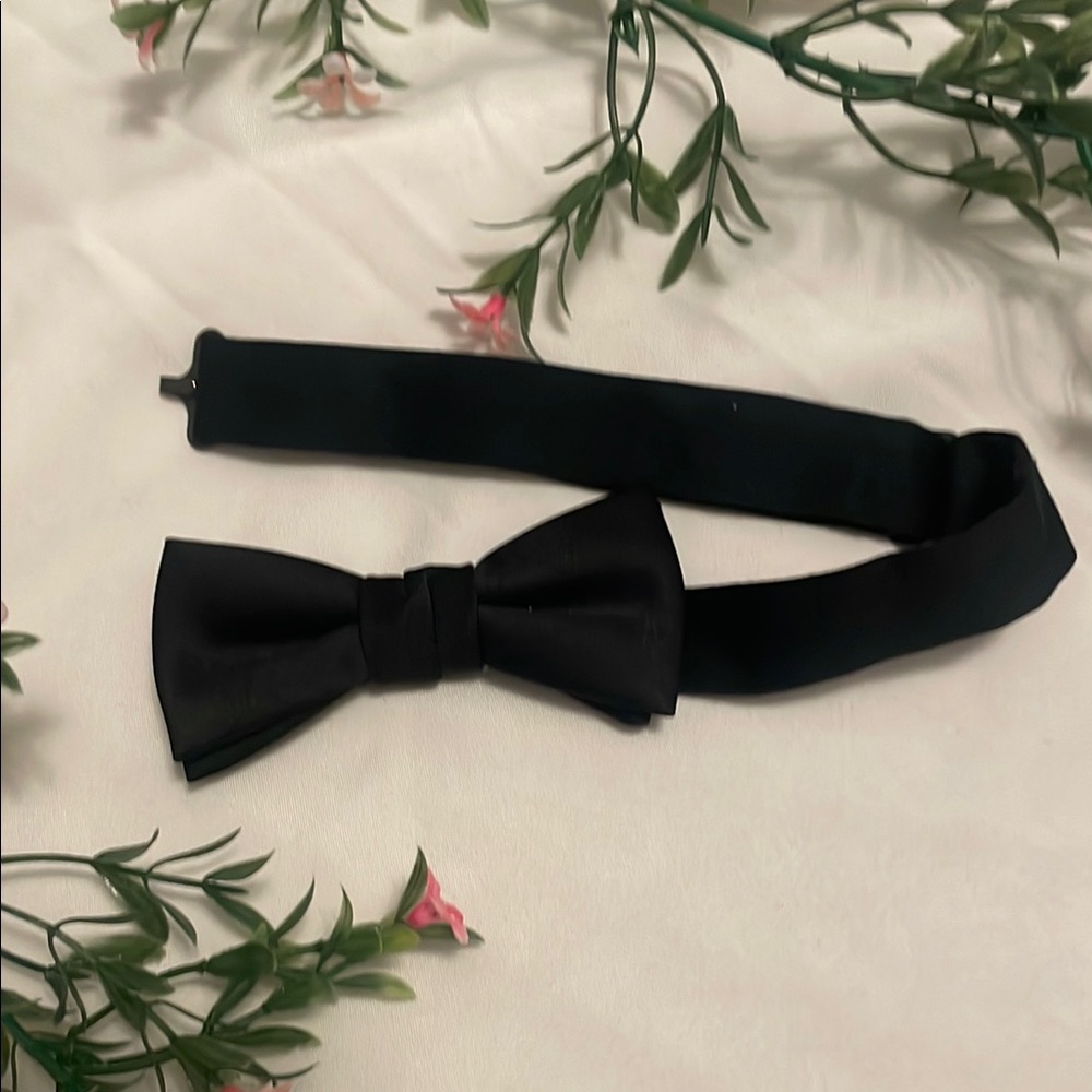 Classic Black Satin Bow Tie Adjustable Strap Unisex Formal Tuxedo Event